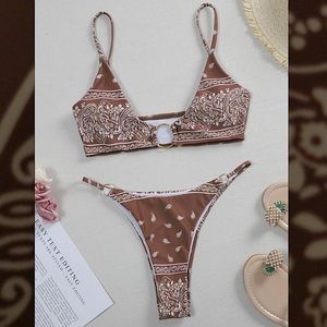 Brown and white bikini set